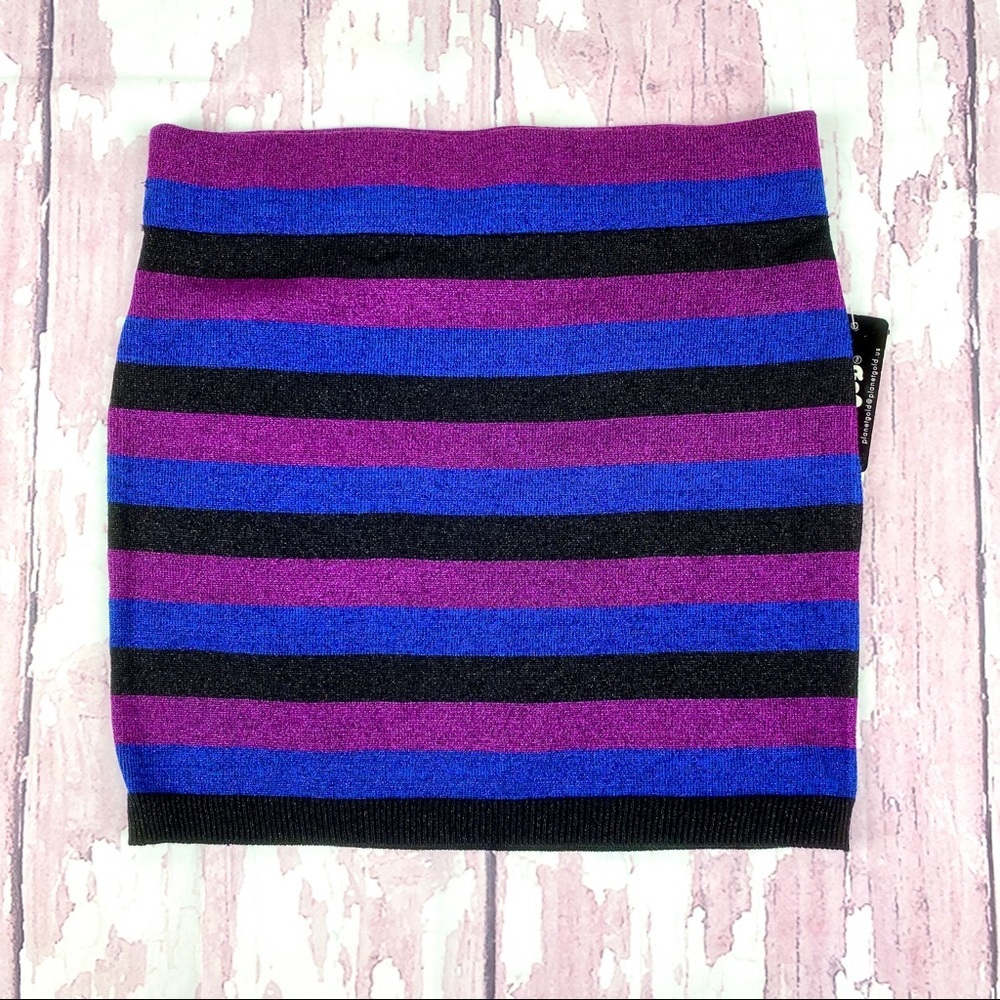 NWT Metallic Knit Striped Mini Skirt